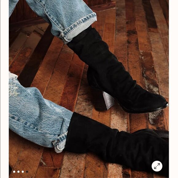 Free People Elle Block Heel Boot Black Suede US 8 NEW - Picture 11 of 12